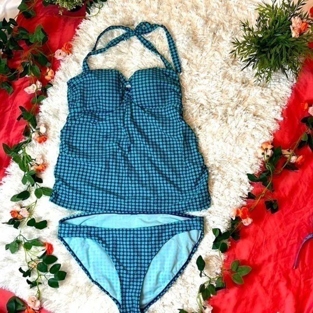 Motherhood OH BABY Maternity Tankini Swimsuit Teal Blue Size Large